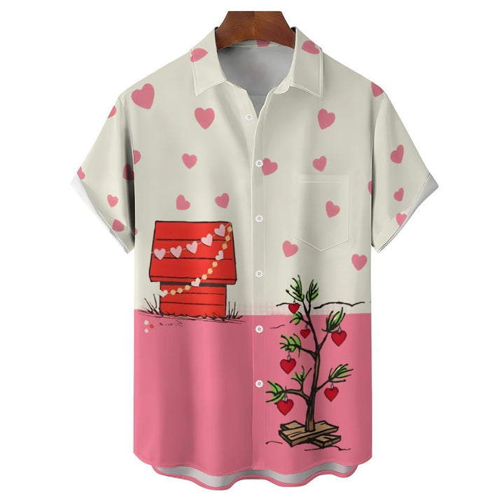 Valentine's Day Hearts Cartoon Casual Short Sleeve Shirt 2401000004