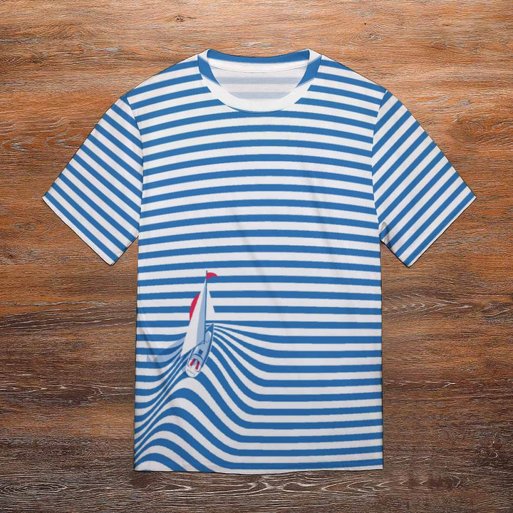 Striped Sailing Round Neck Casual T-shirt 2308100746