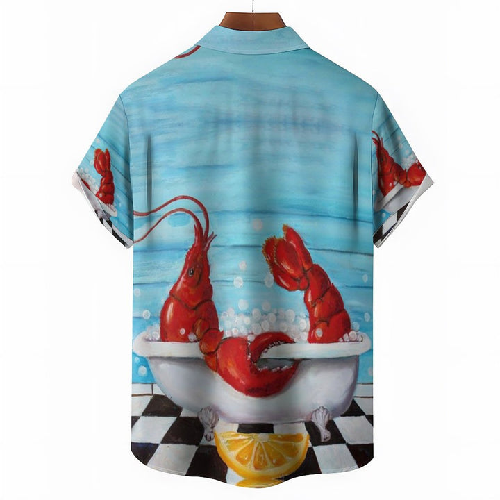 Men's Lobster Bath Print Casual Short Sleeve Shirt 2310000811