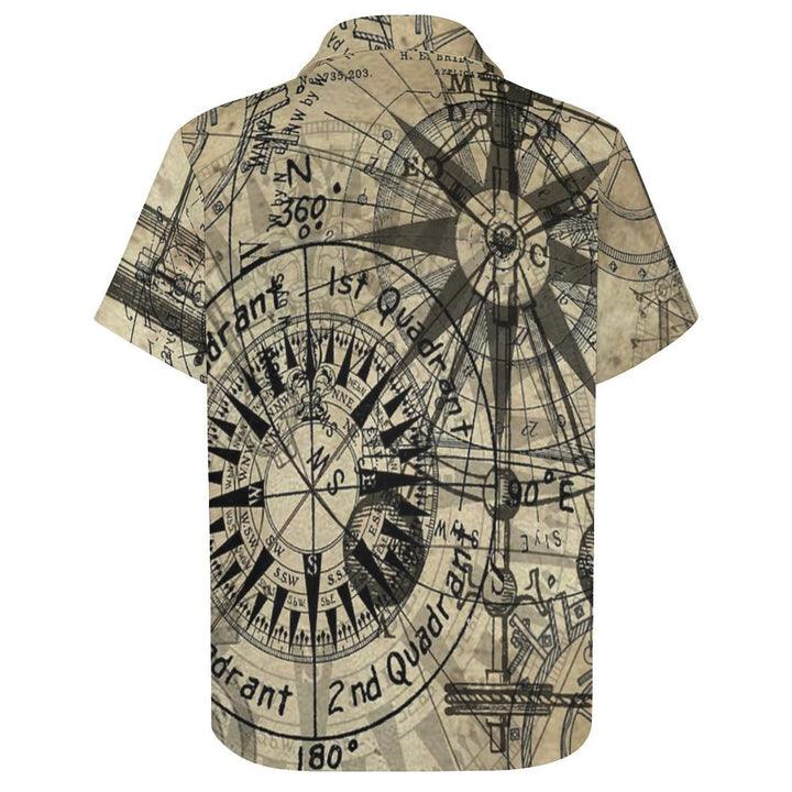 Nautical Compass Casual Chest Pocket Short Sleeve Shirt 2309000276