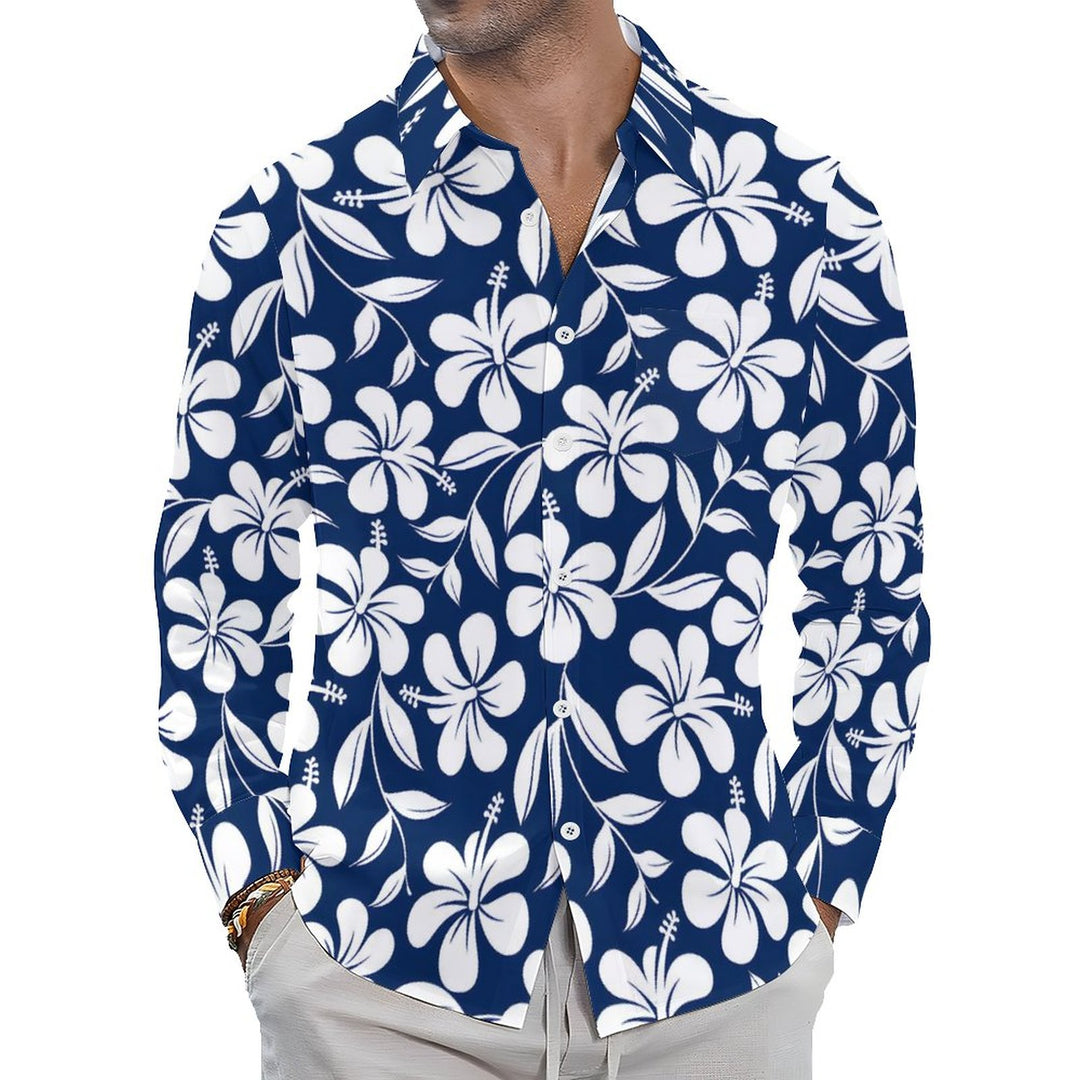Men's Casual Hawaii Flowers Printed Long Sleeve Shirt 2311000761