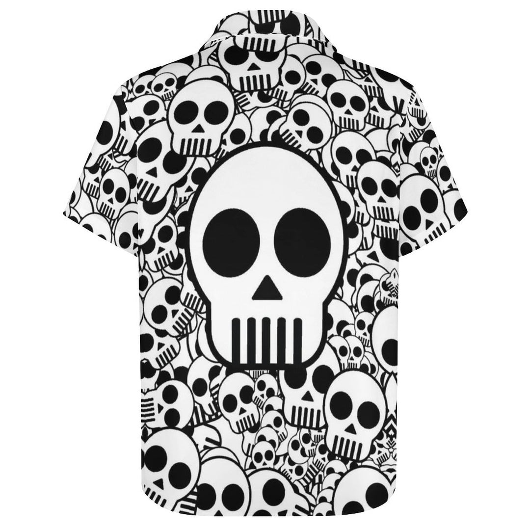 Casual Skull Print Chest Pocket Short Sleeve Shirt 2309000816