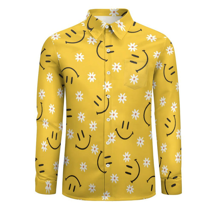 Men's Floral Smiley Casual Printed Long Sleeve Shirt 2402000044