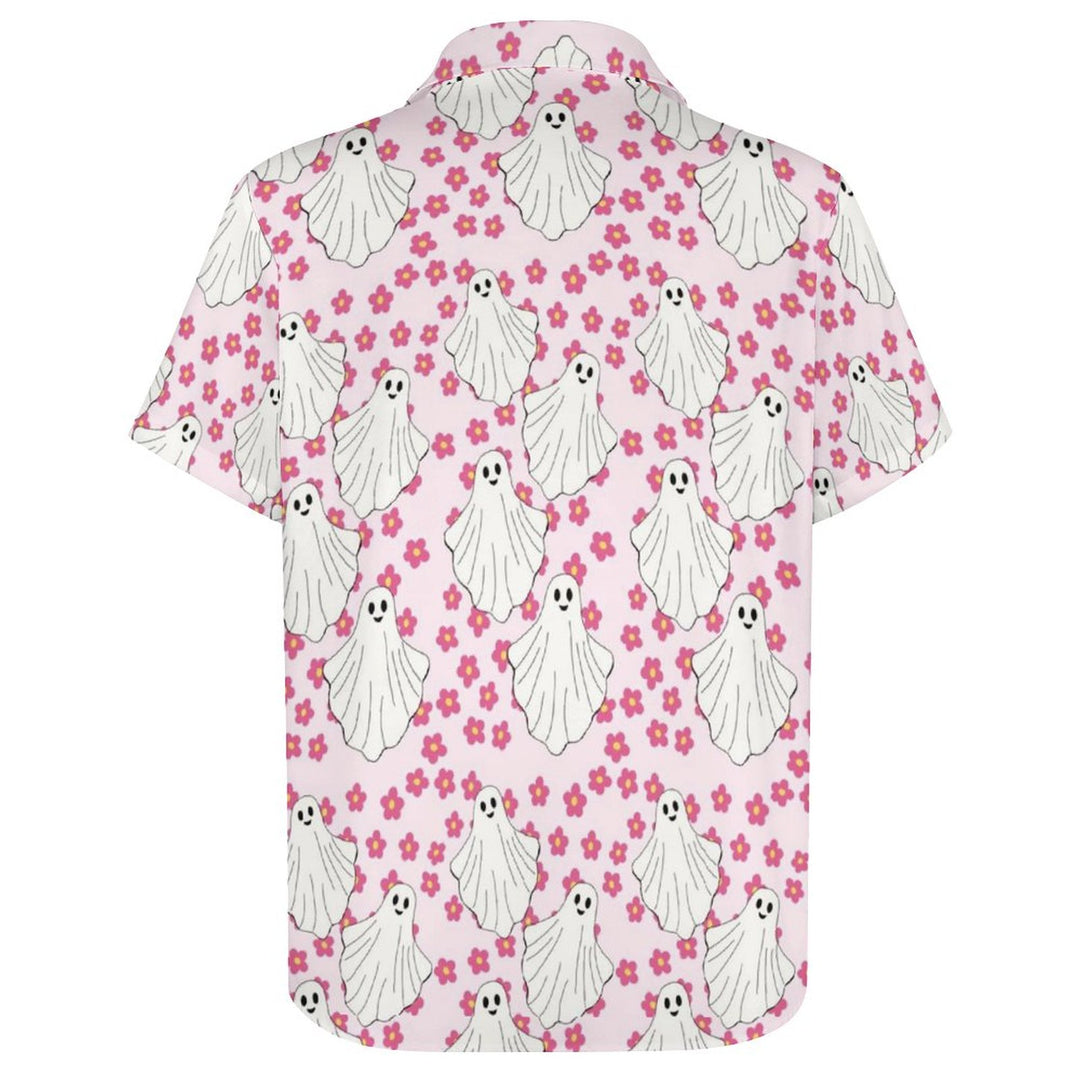 Pink Ghost Casual Chest Pocket Short Sleeve Shirt 2309000128