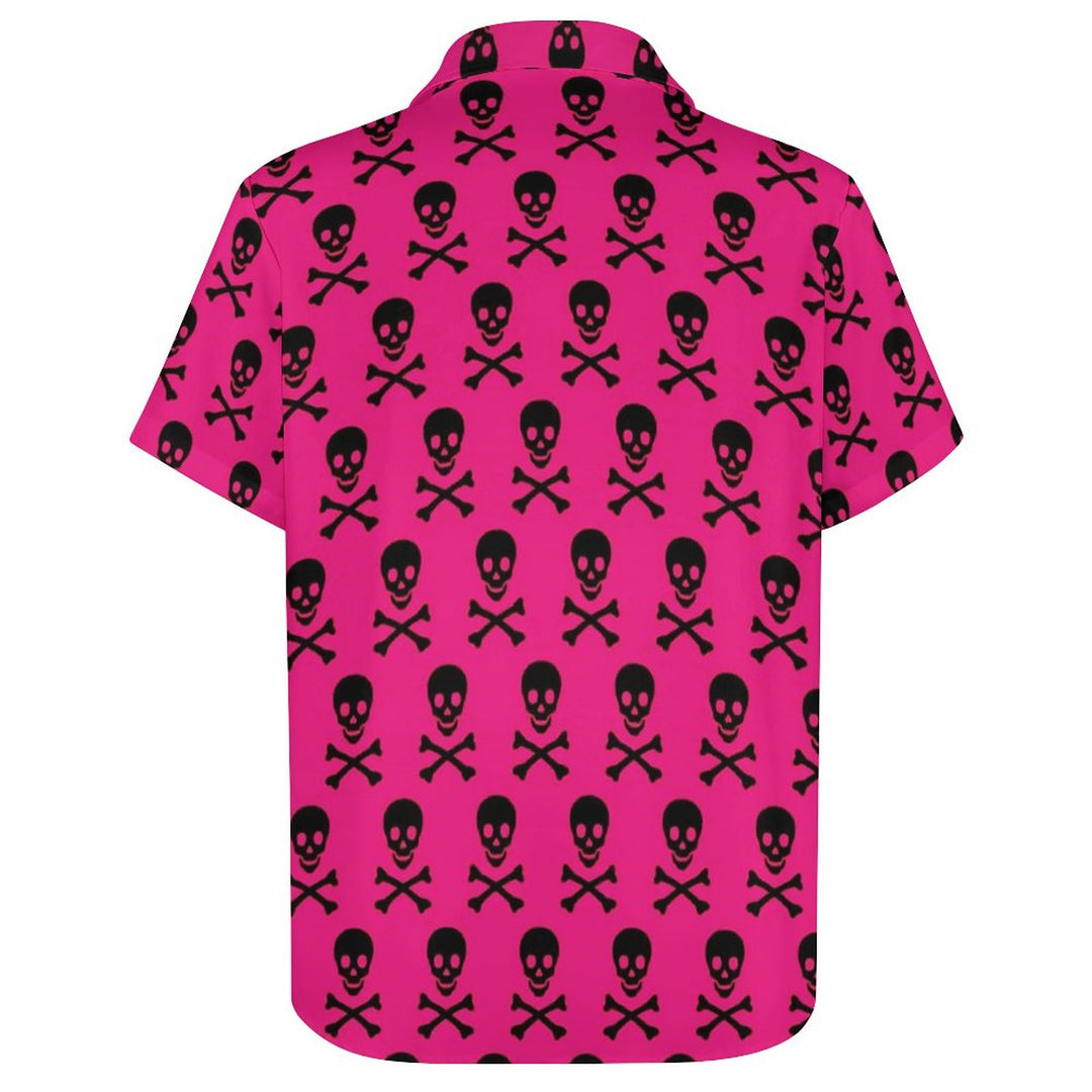Casual Skull Print Chest Pocket Short Sleeve Shirt 2309000806