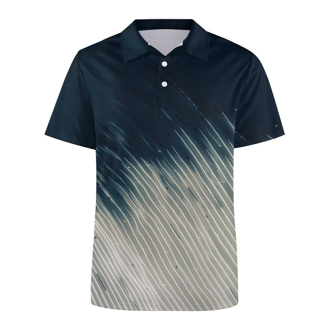 Men's Button-Down Short Sleeve Gradient Stripe Print Polo Shirt 2312000149