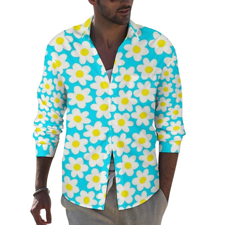 Men's Casual Retro Blurred Flower Print Long Sleeve Shirt 2308100793