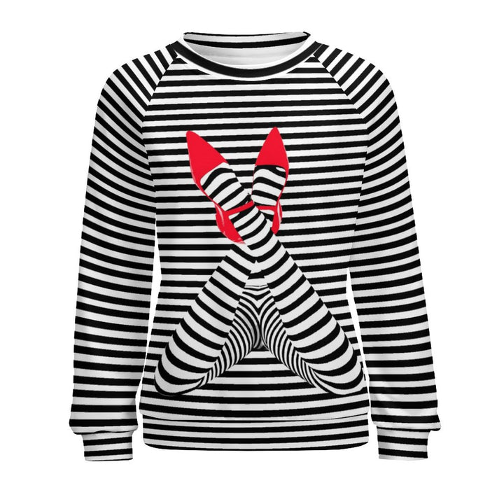 Women's Raglan Round Neck Striped High Heels Printed Sweatshirt 2310000559