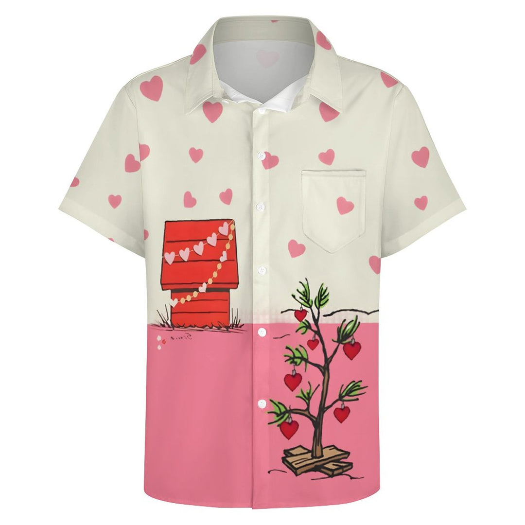Valentine's Day Hearts Cartoon Casual Short Sleeve Shirt 2401000004