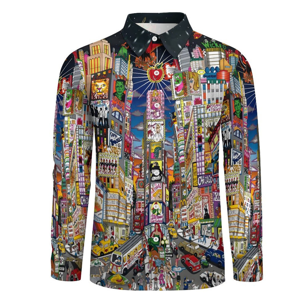 Men's Casual New York Avenue Art Printed Long Sleeve Shirt 2311000657