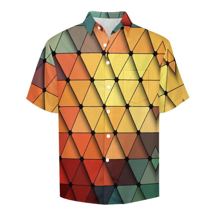 Men's Casual Triangular Plaid Print Short Sleeve Shirt 2306101074