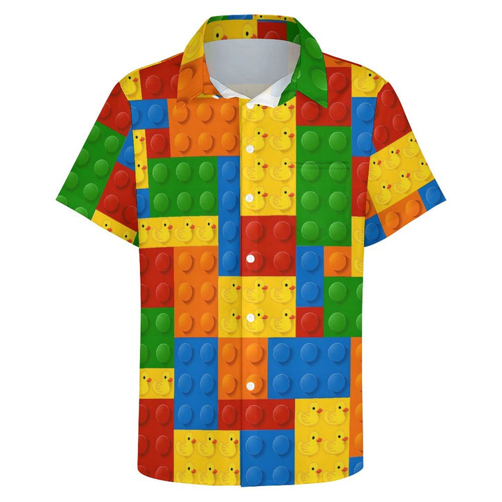 3D Building Blocks Little Yellow Duck Casual Short Sleeve Shirt 2311000659