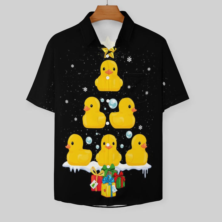 Men's Christmas Duck Gift Print Casual Short Sleeve Shirt 2311000148