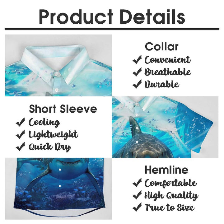 Men's Shark Printed Casual Chest Pocket Short Sleeve Shirt 2309000440