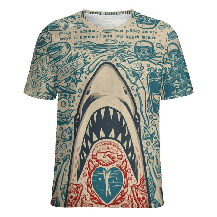 Men's shark print crew neck casual T-shirt 2311000181