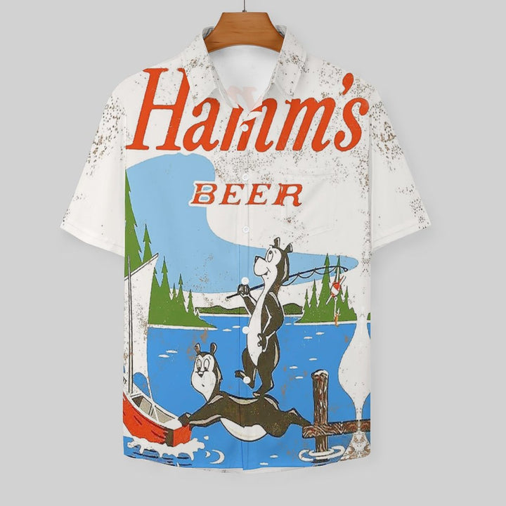 Men's 50's Retro Beer Movie Khaki  Casual Short Sleeve Shirt 2311000023