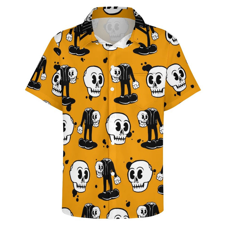 Casual Skull Print Chest Pocket Short Sleeve Shirt 2309000809