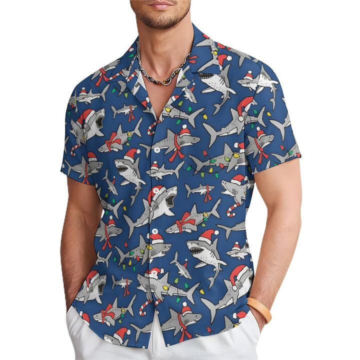 Christmas Shark Casual Short Sleeve Shirt 2311000255
