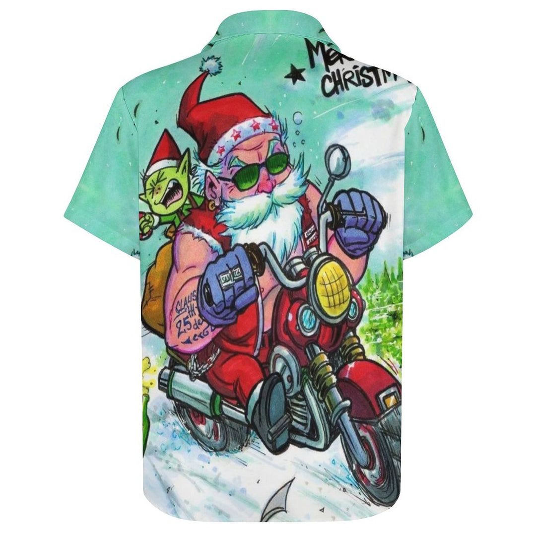 Christmas Themed Casual Printed Chest Pocket Short Sleeved Shirt 2309000561