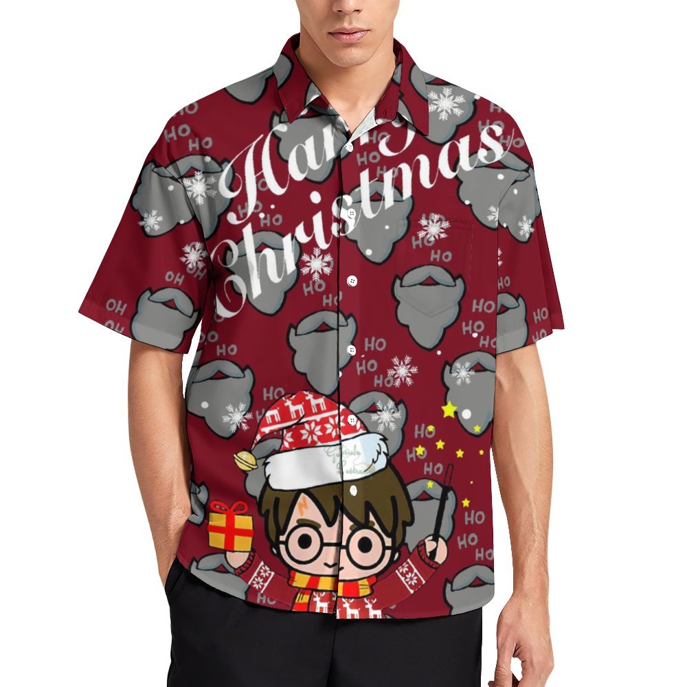 Casual Merry Christmas Chest Pocket Short Sleeve Shirt 2309000377