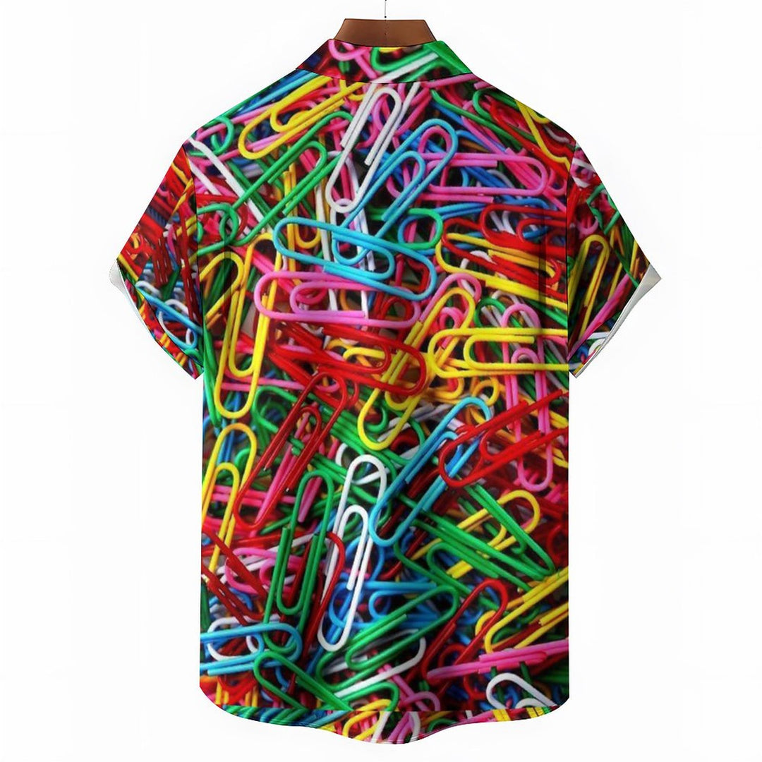 Men's Colorful Paperclip Print Casual Short Sleeve Shirt 2310000979