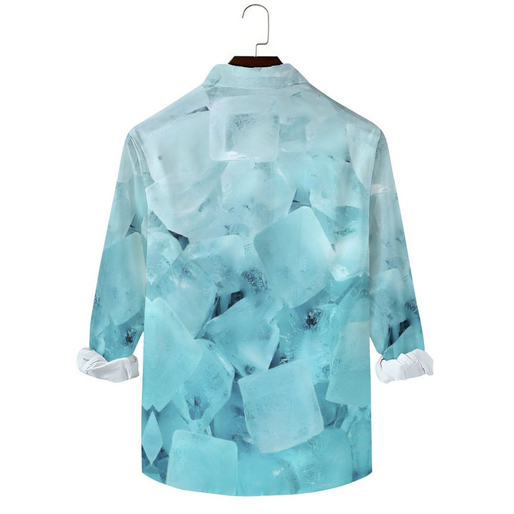 Men's Casual Gradient Ice Cubes Printed Long Sleeve Shirt 2312000206