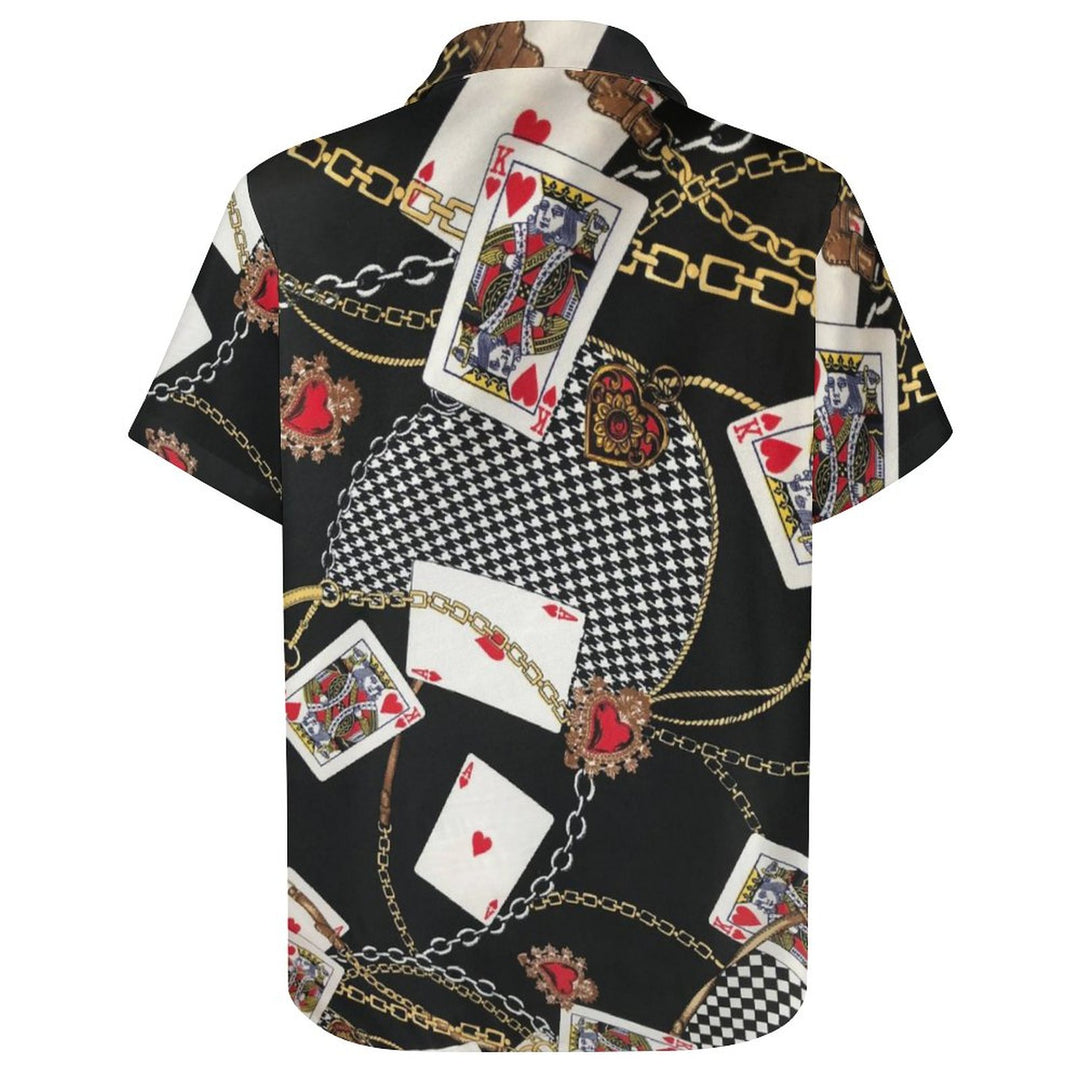 Men's Solitaire Casual Printing Chest Pocket Short Sleeve Shirt 2309000578