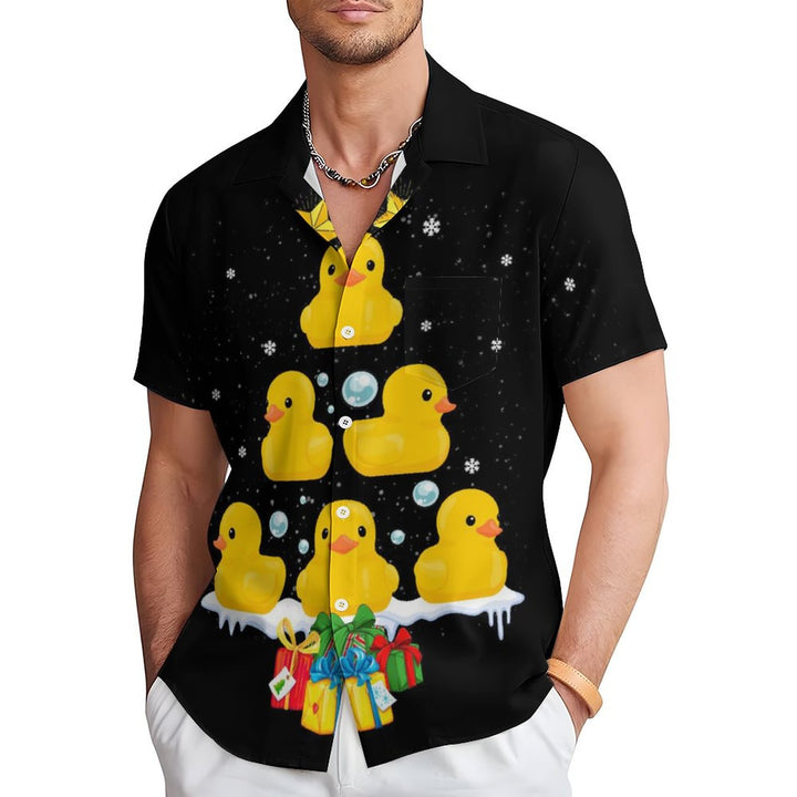 Men's Christmas Duck Gift Print Casual Short Sleeve Shirt 2311000148