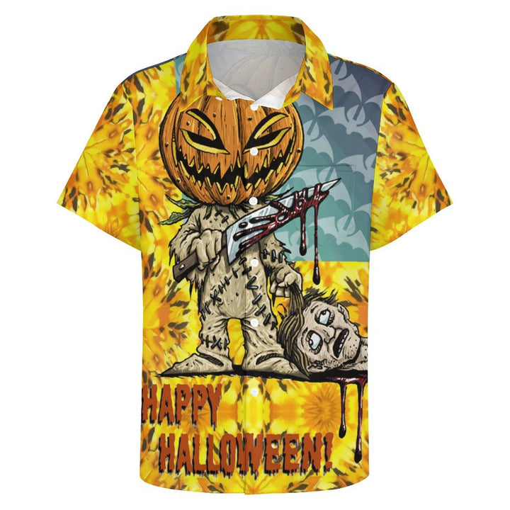 Halloween Casual Printed Chest Pocket Short Sleeved Shirt 2309000592