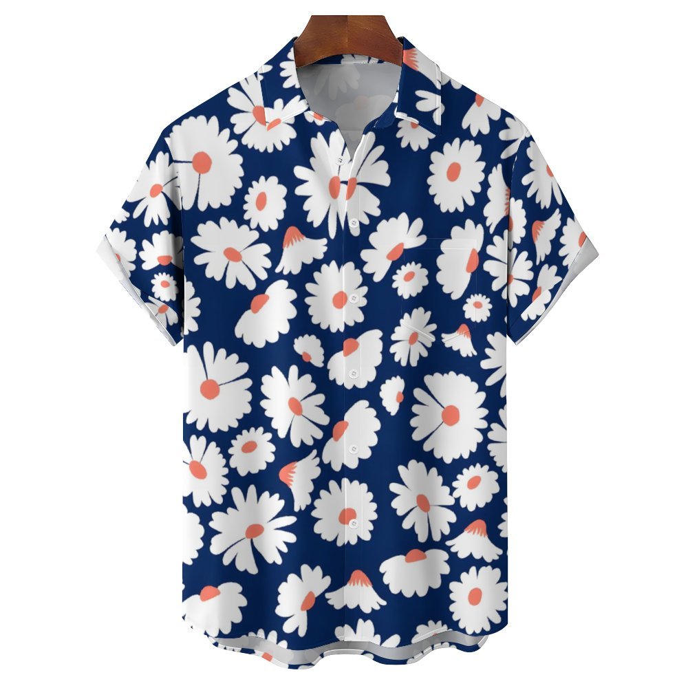 Men's Flowers Blue Casual Short Sleeve Shirt 2311000644