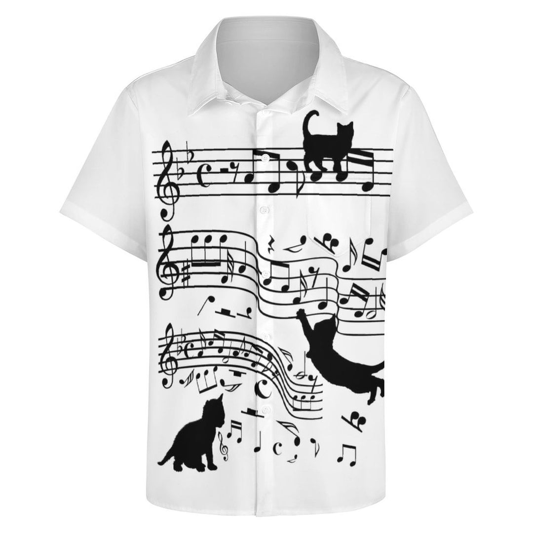 Casual Music Symbol Printed Chest Pocket Short Sleeved Shirt 2309000766