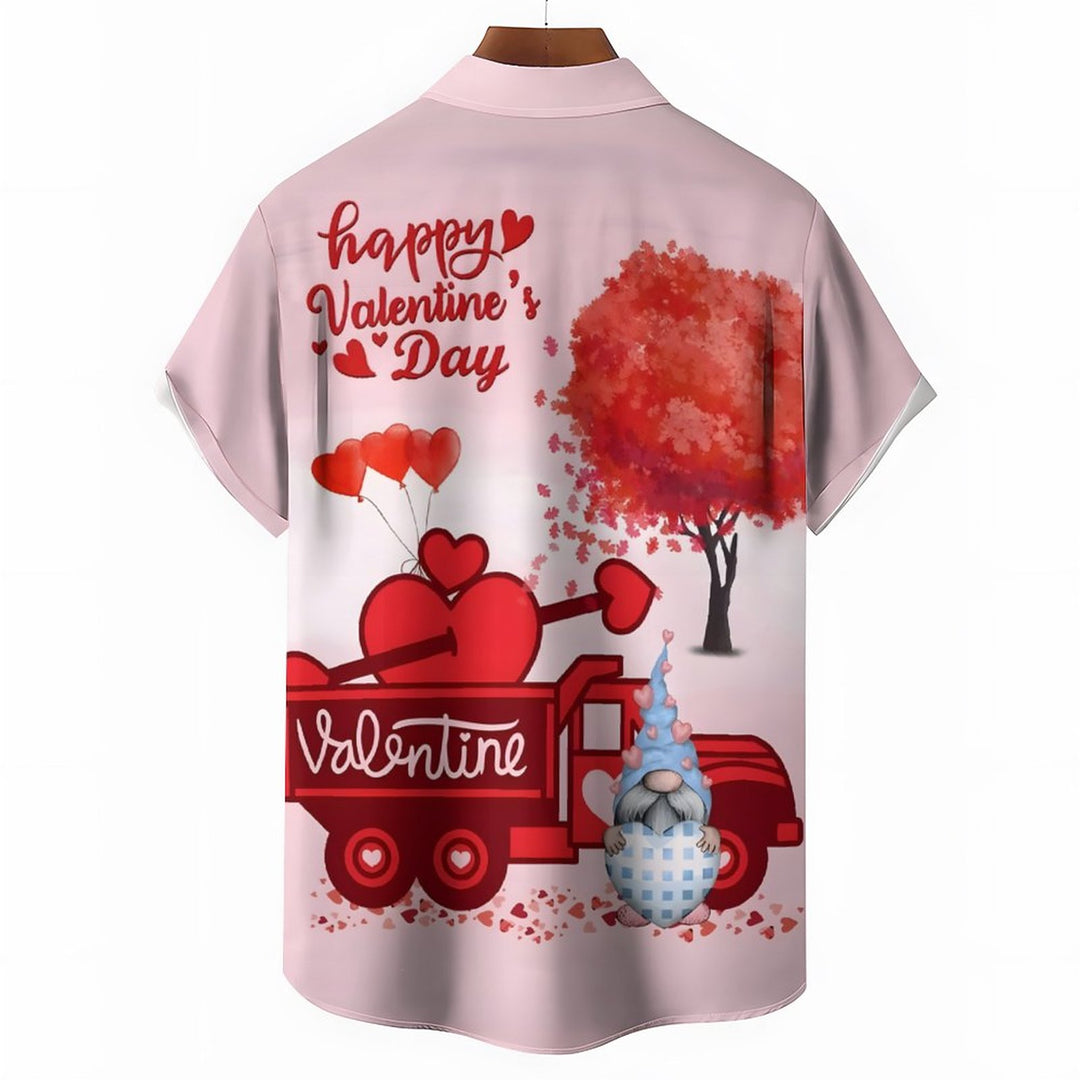 Men's Valentine's Day Gnome Heart Casual Short Sleeve Shirt 2401000009