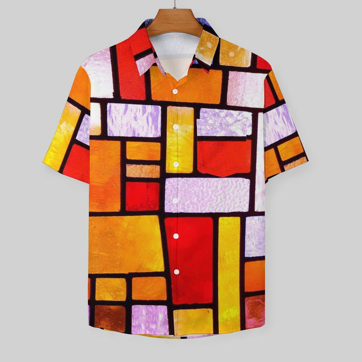 Geometric Casual Chest Pocket Short Sleeved Shirt 2309000843