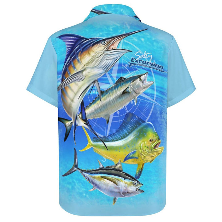 Men's Ocean Alphabet Fish Print Vacation Shirt 2306101863