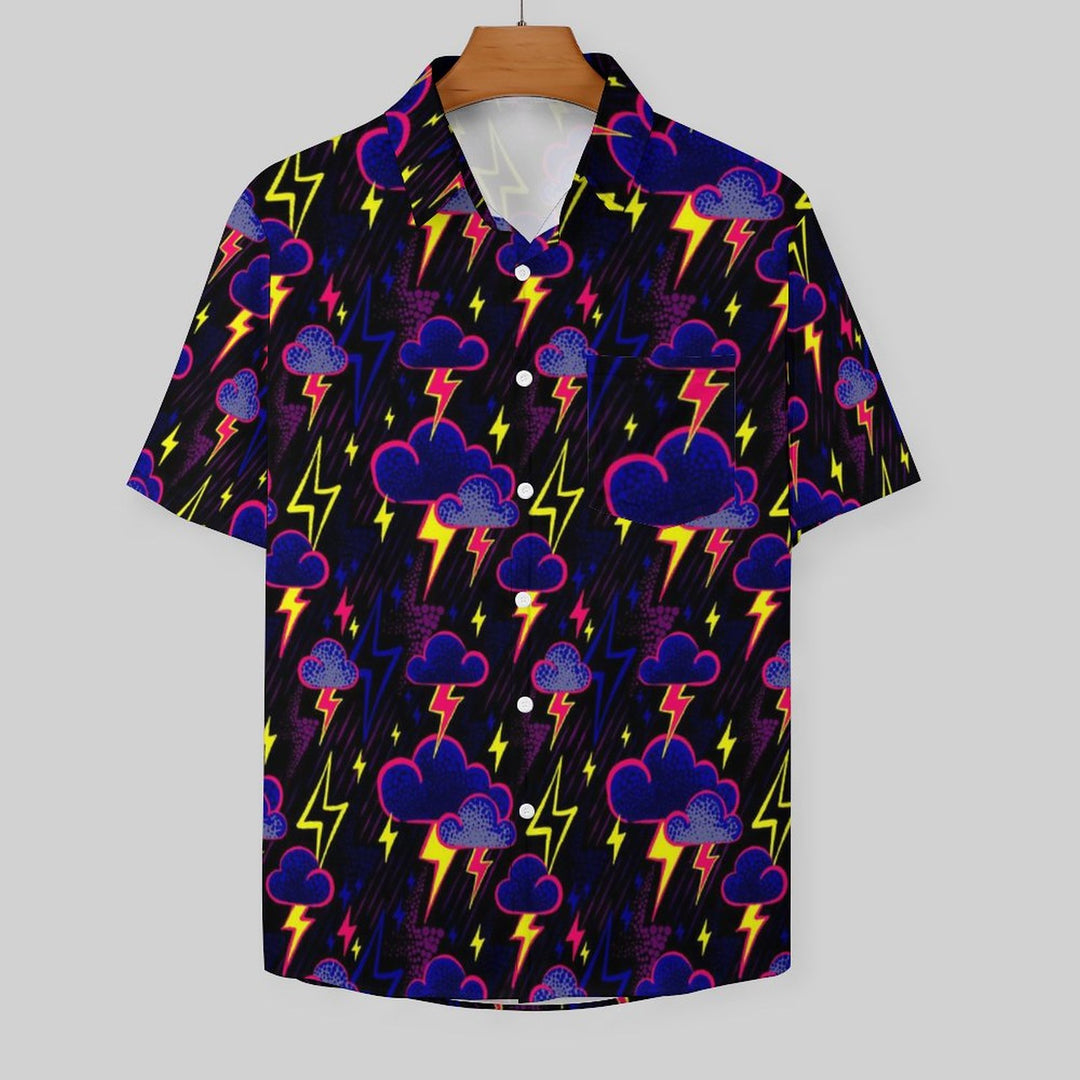 Casual Lightning Cloud Chest Pocket Short Sleeve Shirt 2309000415