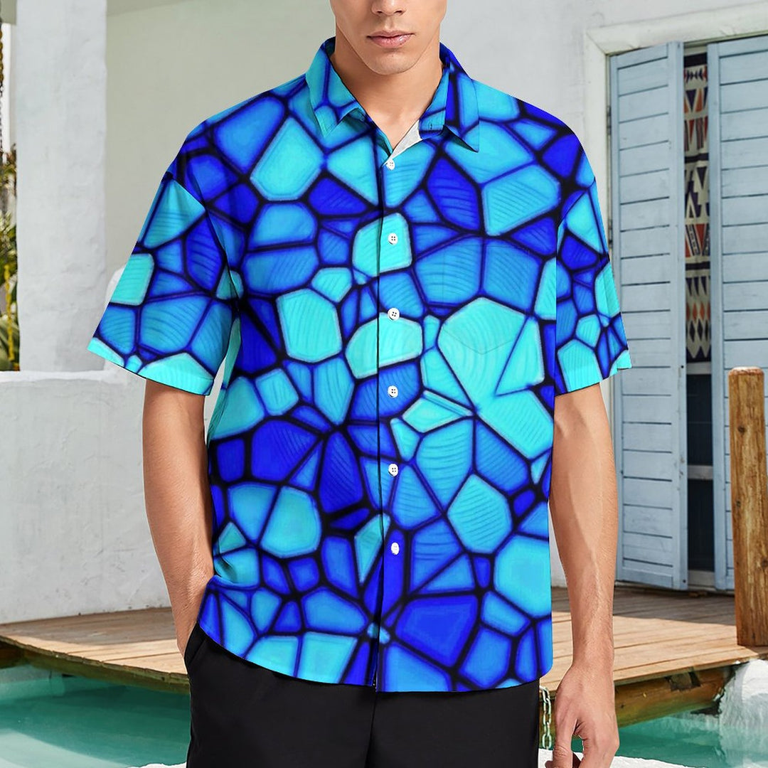 Geometric Casual Chest Pocket Short Sleeved Shirt 2309000851