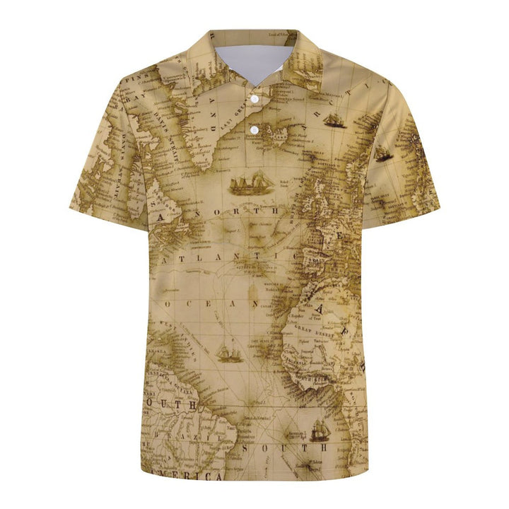 Mens button short sleeved full printed Polo shirt 2310000018