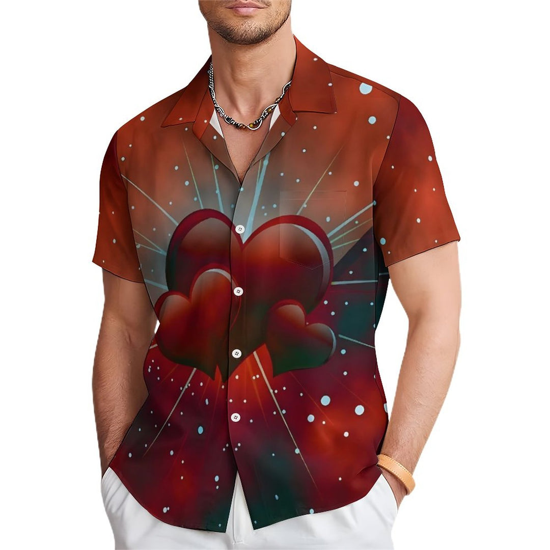 Valentine's Day Hearts Casual Short Sleeve Shirt 2312000239