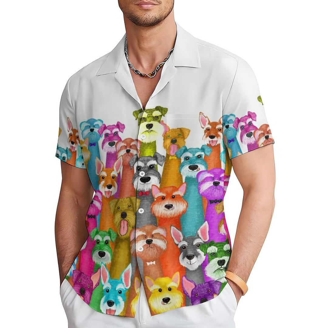 Men's Colorful Puppy Print Casual Short Sleeve Shirt 2310000866