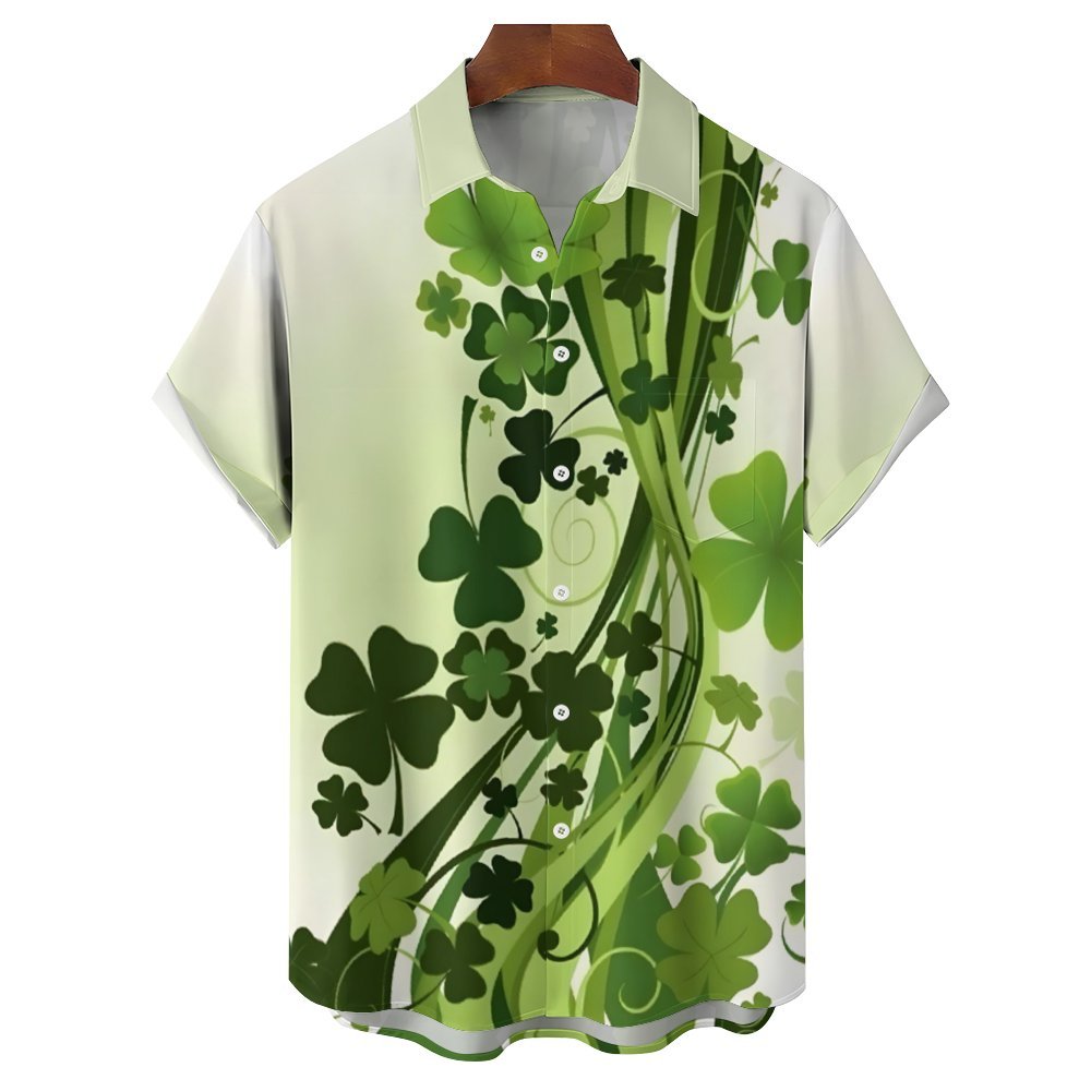 Men's St. Patrick's Day Clover Casual Short Sleeve Shirt 2311000624
