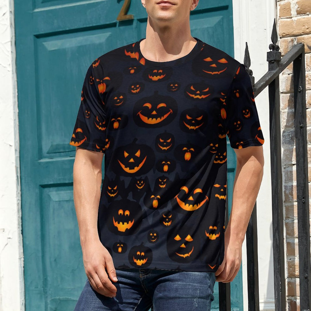Men's Round Neck Halloween Spooky Pumpkin Casual T-Shirt 2309000313