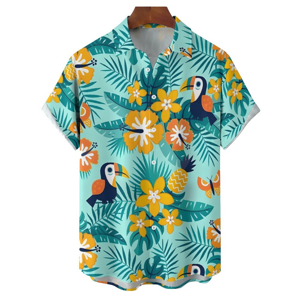 Men's Hawaiian Toucan Casual Short Sleeve Shirt 2401000124
