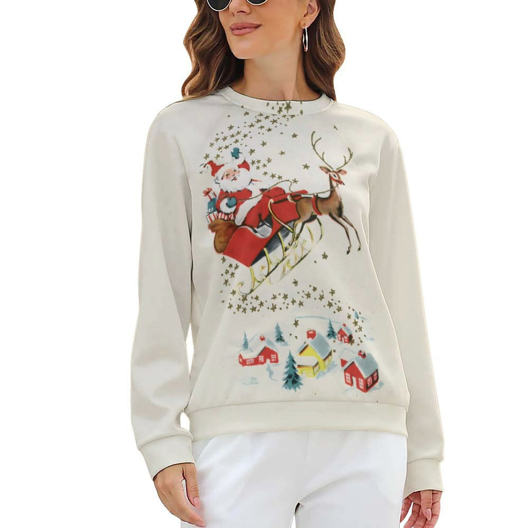 Women's Raglan Round Neck Christmas Printed Sweatshirt 2310000560