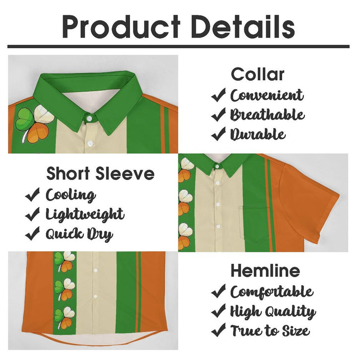 Men's St. Patrick's Day Contrast Clover Print Casual Short Sleeve Shirt 2401000115