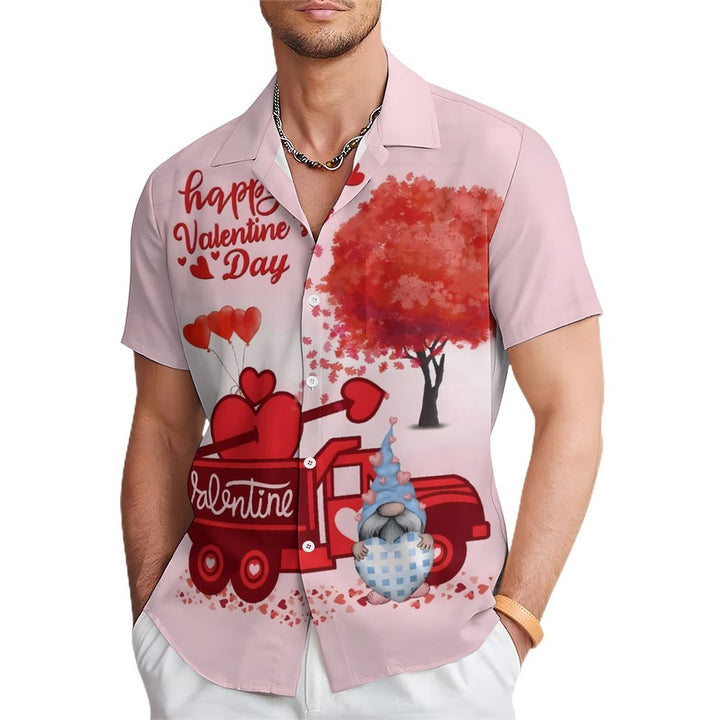 Men's Valentine's Day Gnome Heart Casual Short Sleeve Shirt 2401000009