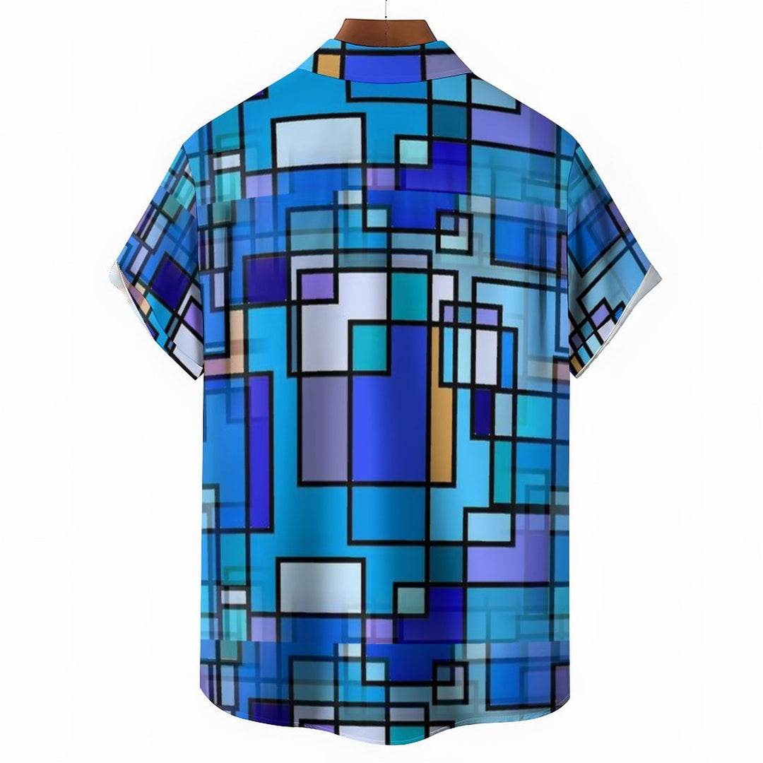 Men's Blue Plaid Casual Short Sleeve Shirt 2310000892
