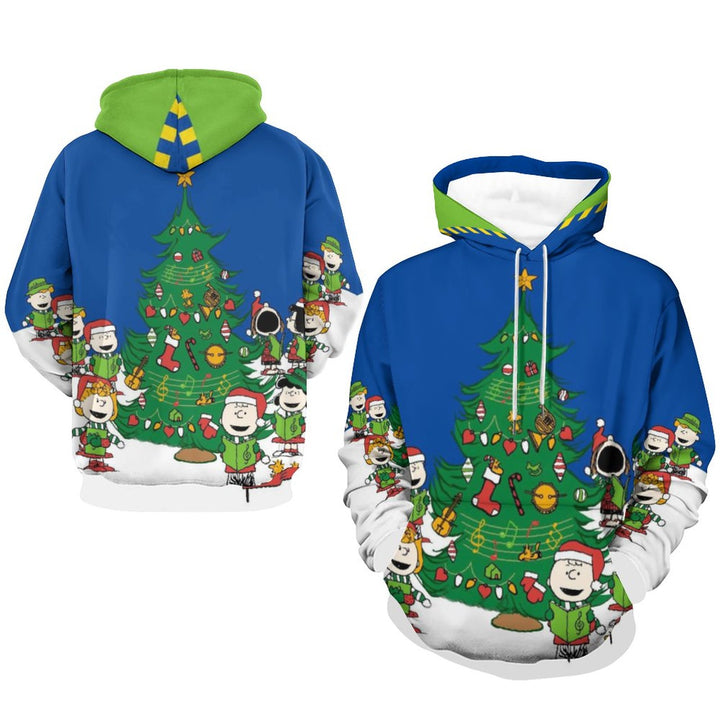 Universal cartoon Christmas tree hooded print sweatshirt for men and women 2311000312