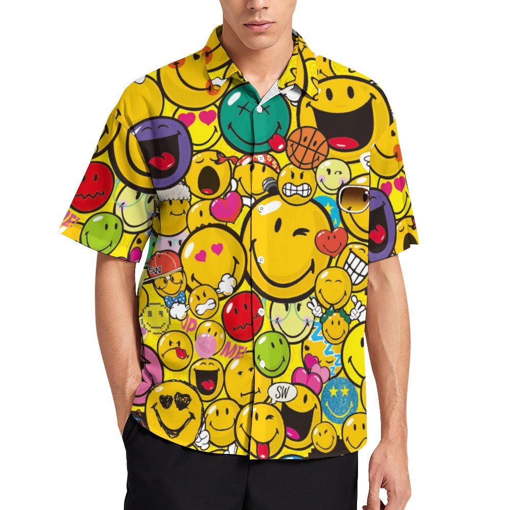 Men's Casual Expression Smiley Print Short-Sleeved Shirt 2310000718