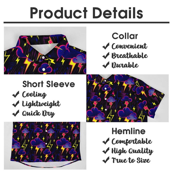 Casual Lightning Cloud Chest Pocket Short Sleeve Shirt 2309000415