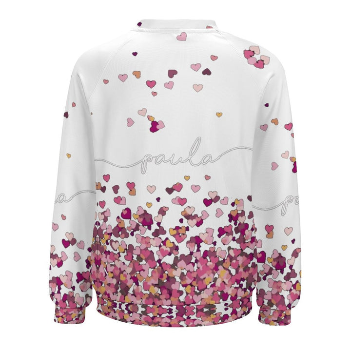 Women's Raglan Crew Neck Fashionable Valentine's Day Petal Print Sweatshirt 2310000505